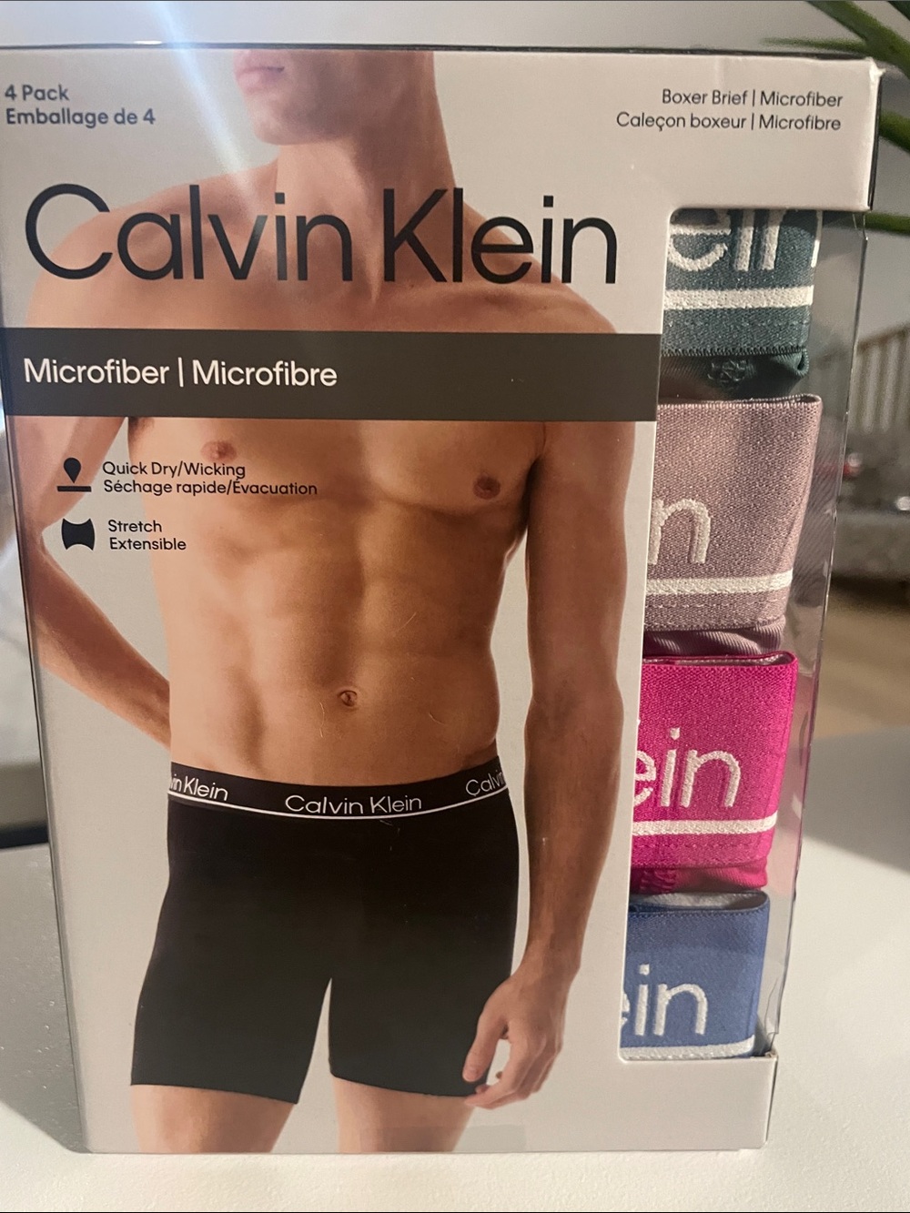 Calvin Klein Men’s Microfiber Boxer Briefs — Black, Gray, Pink & Blue (4-Pack)